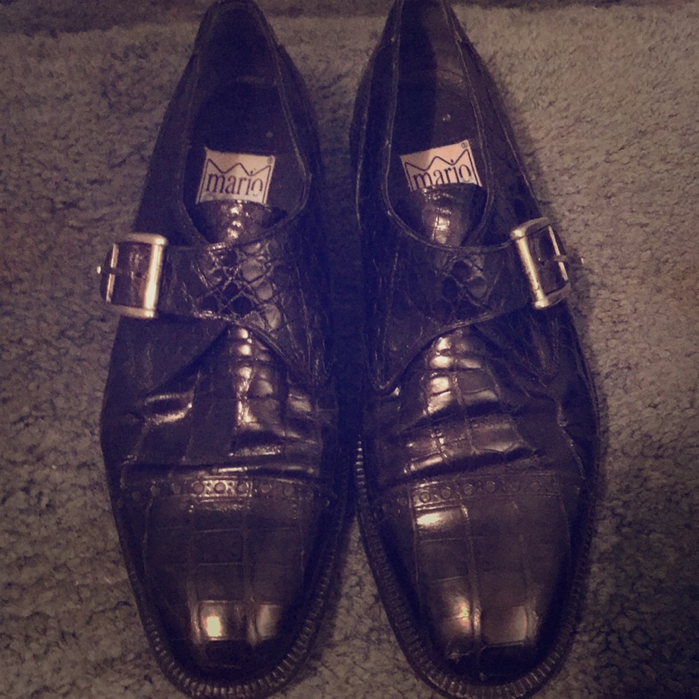 Handmade Mario Corti Black alligator skin shoes